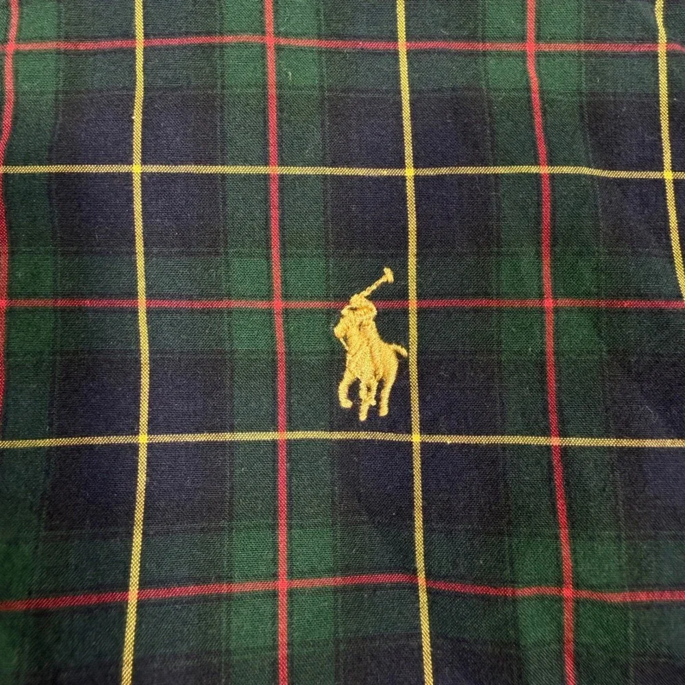 Polo Ralph Lauren Plaid Button Down Shirt Boys 5 Green Cotton EUC